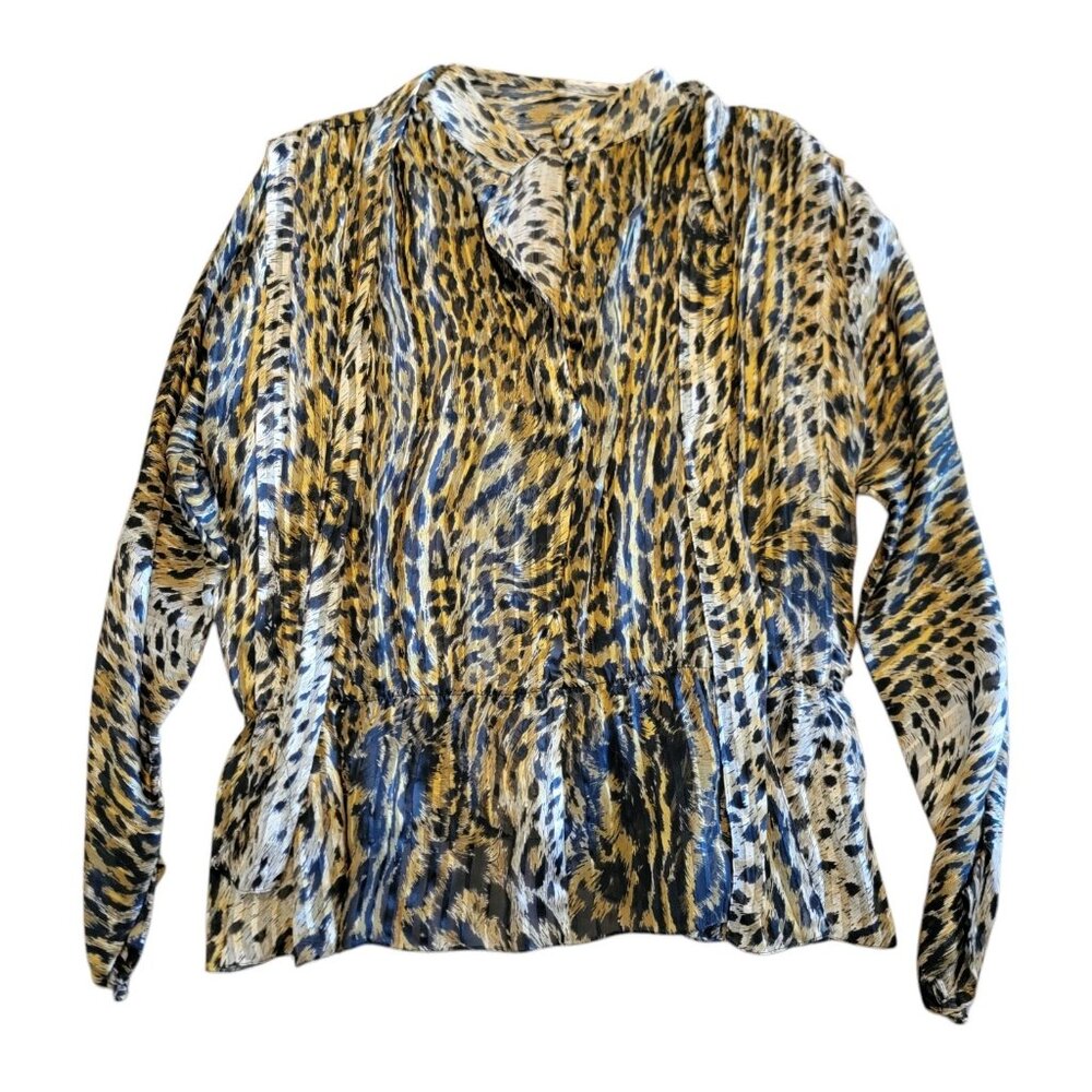 Vintage 100% Silk Animal Print Blouse Size 10 With Matching Scarf Classic